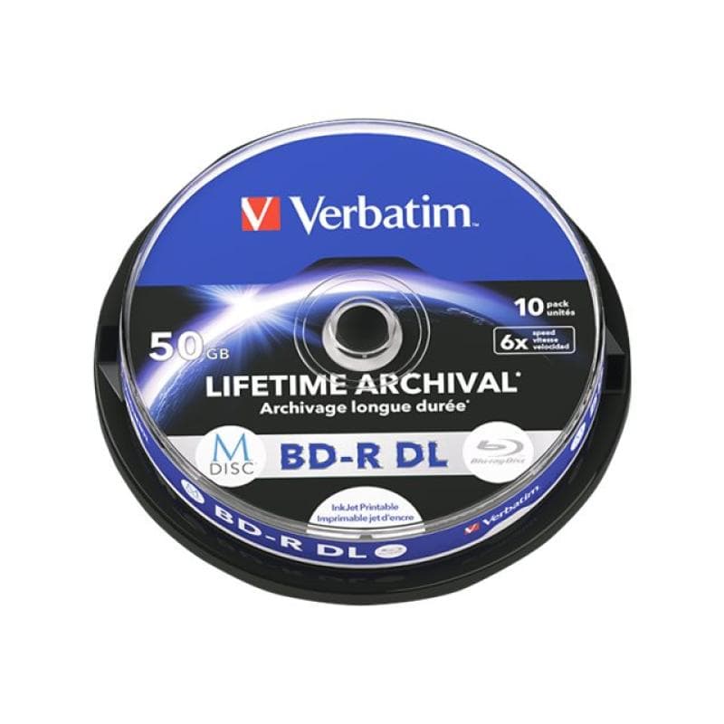 VERBATIM 43847 M-Disc BD-R BluRay 6x Cakebox 50GB, printable, 10 Stück