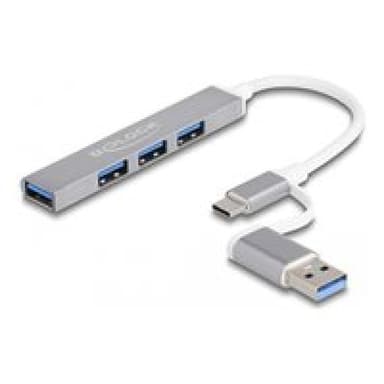 DELOCK 4 Port Slim USB Hub mit USB Type-C? oder USB Typ-A zu 3 x USB 2.0 Typ-A Buchse + 1 x USB 5 Gb
