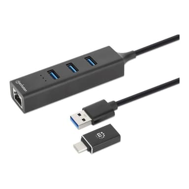 MANHATTAN 3-Port USB 3.0 Typ-C/A Kombo-Hub + Netzwerkadapter