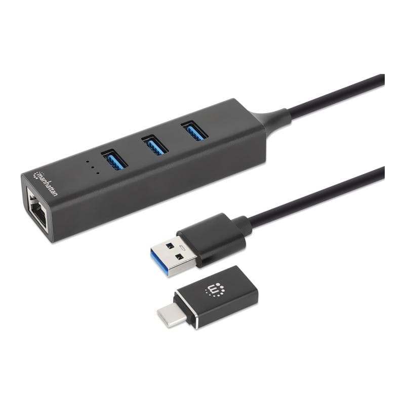 MANHATTAN 3-Port USB 3.0 Typ-C/A Kombo-Hub + Netzwerkadapter