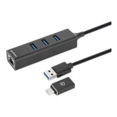 MANHATTAN 3-Port USB 3.0 Typ-C/A Kombo-Hub + Netzwerkadapter