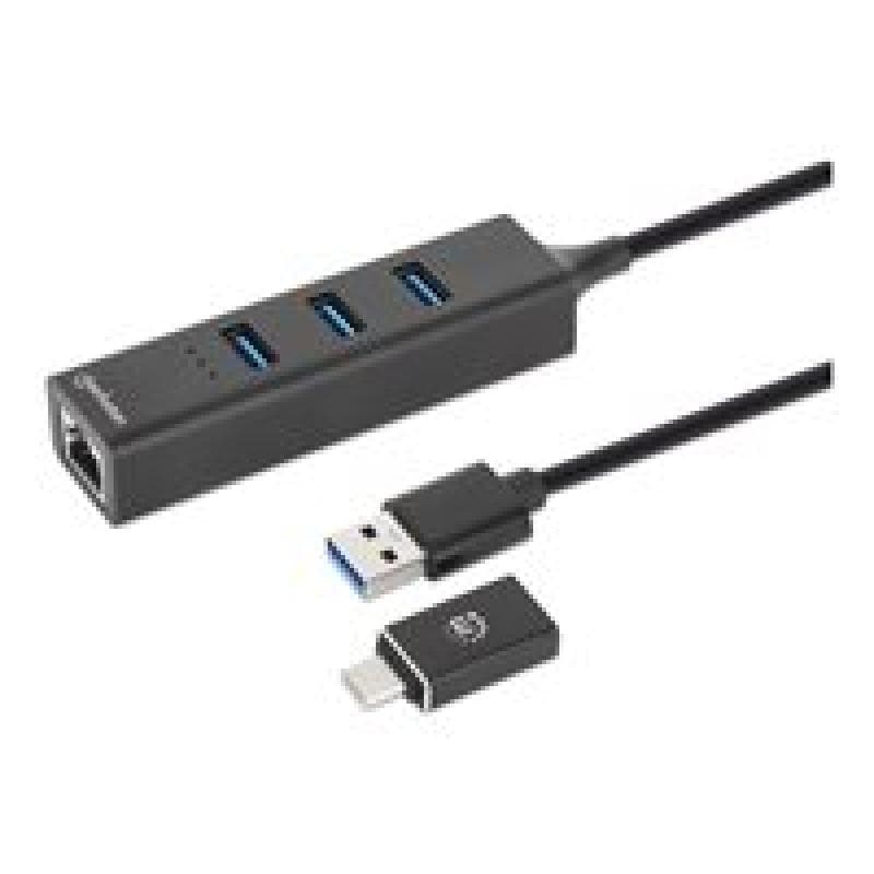 MANHATTAN 3-Port USB 3.0 Typ-C/A Kombo-Hub + Netzwerkadapter