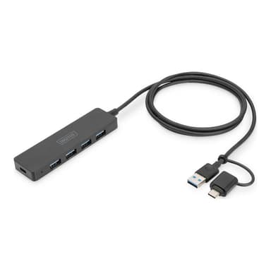 DIGITUS USB 3.0 Hub 4-Port Slim, USB-C Adapter 1,2m Kabel