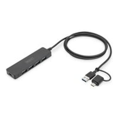 DIGITUS USB 3.0 Hub 4-Port Slim, USB-C Adapter 1,2m Kabel