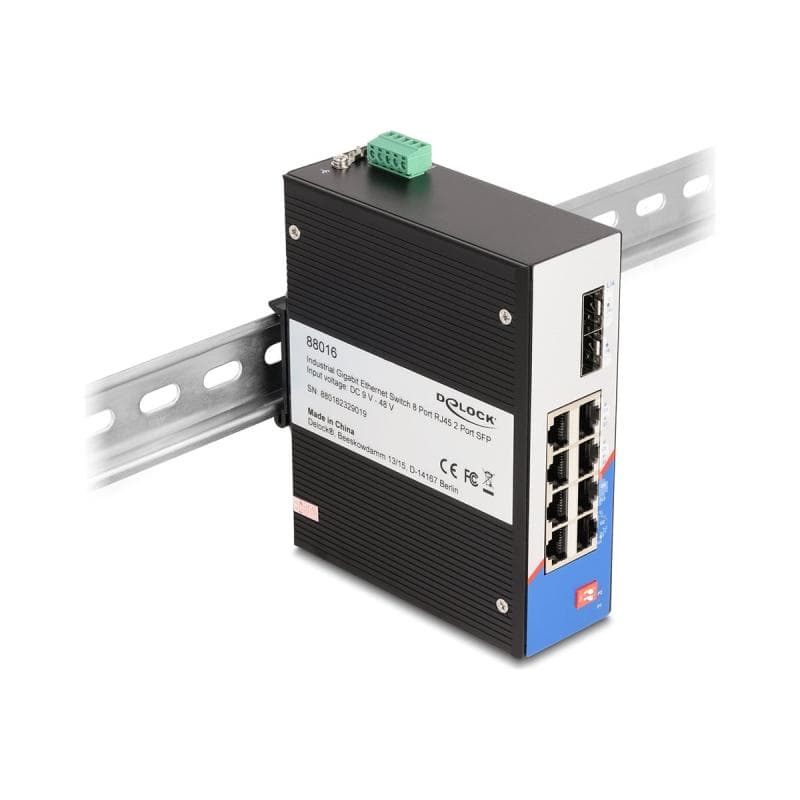 DELOCK Industrie Gigabit Ethernet Switch 8 Port RJ45 2 Port SFP für Hutschiene