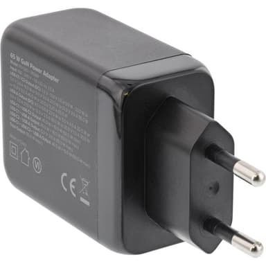 INLINE USB PD Netzteil, GaN Ladegerät, 3-Port, Dual USB-C + USB-A, 65W, schwarz