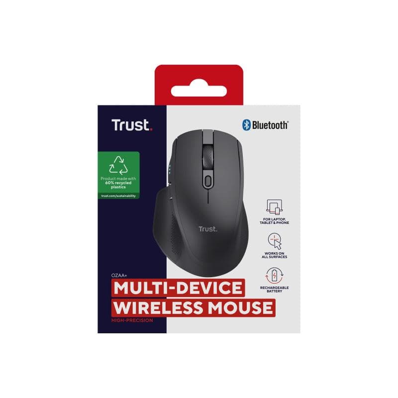 TRUST OZAA+ MULTI-CONNECT Maus Funk Optisch Schwarz 6 Tasten 3200 dpi Integriertes Scrollrad