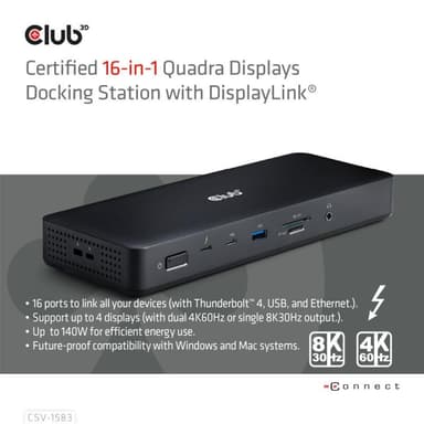CLUB3D Thunderbolt4 16-in-1 Dockingstation 4 Displays St/Bu retail