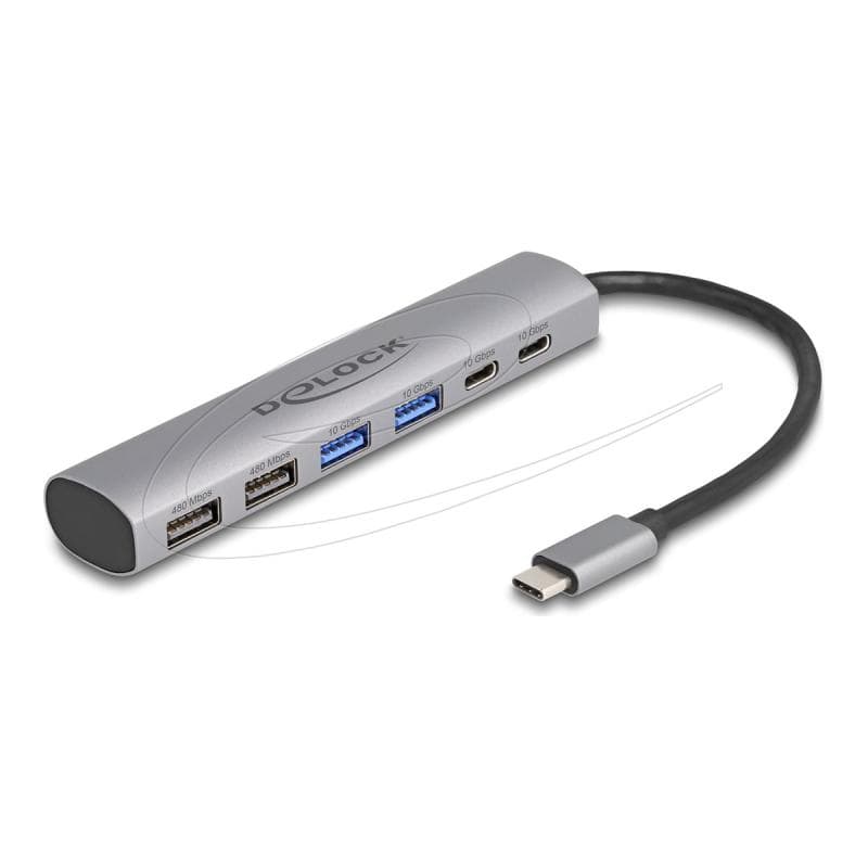 DELOCK 6 Port USB Hub mit 4x USB-A und 2x USB-C Buchse