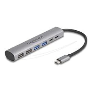 DELOCK 6 Port USB Hub mit 4x USB-A und 2x USB-C Buchse