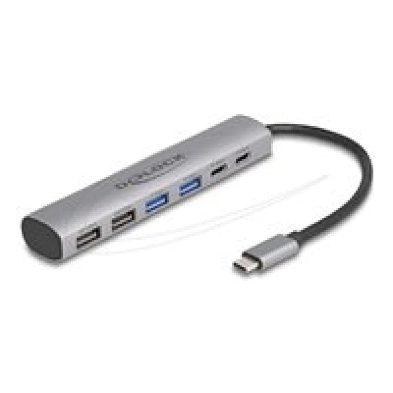 DELOCK 6 Port USB Hub mit 4x USB-A und 2x USB-C Buchse