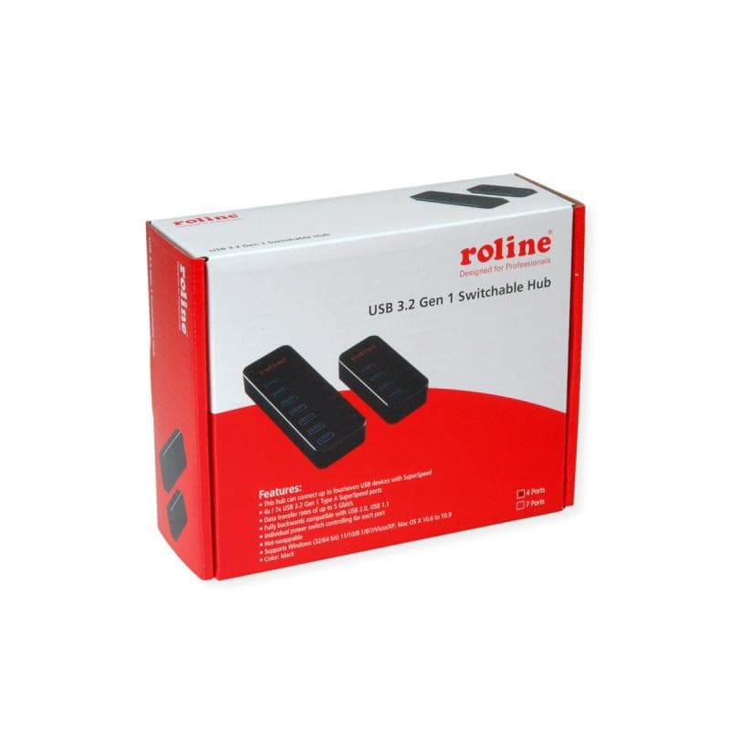 ROLINE USB 3.2 Gen 1 Notebook Hub 4 Ports einzeln schaltbar schwarz