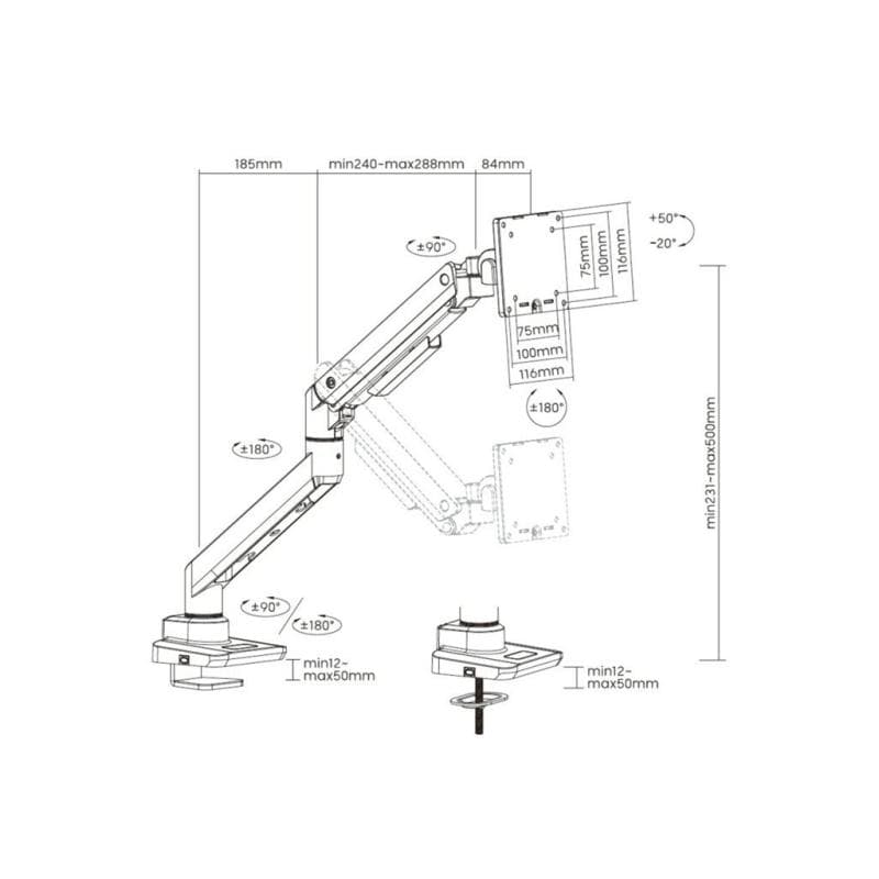 EQUIP Tischhalterung 17″-49″/ 1TFT 20kg 360° Gasfeder sw