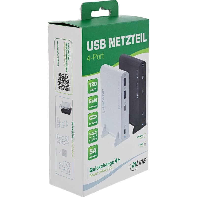 INLINE USB Netzteil GaN Ladegeraet 4-Port 2 Stück USB-C+ USB-A 120W (31515B)