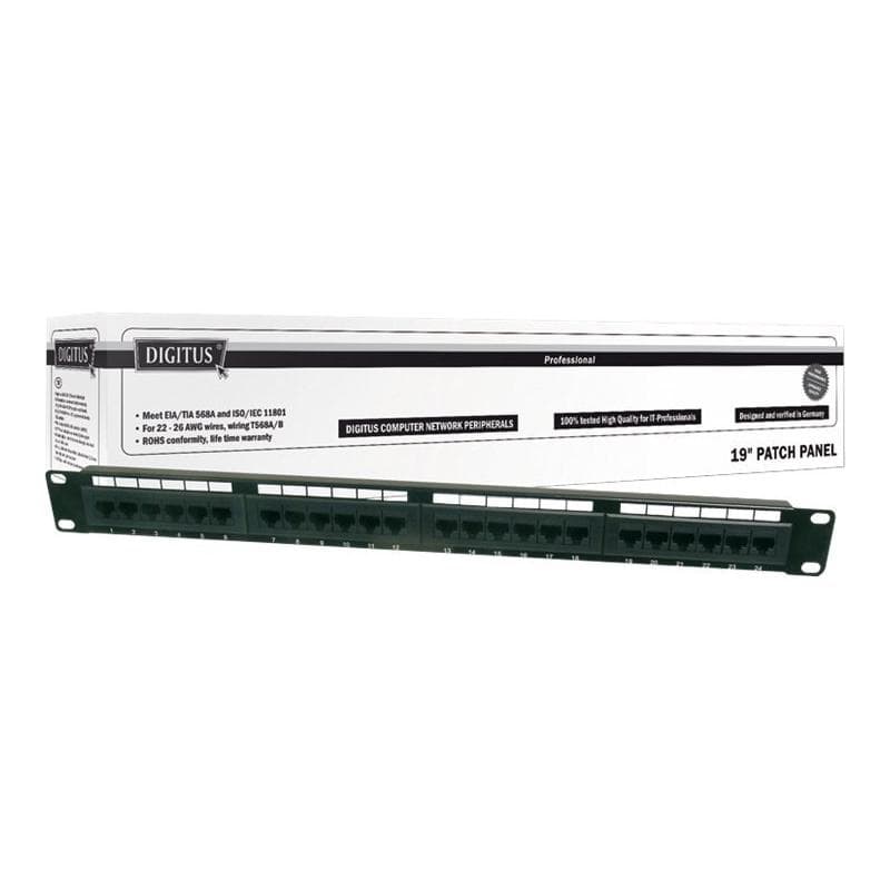 DIGITUS Patch Panel 48,3cm 19Zoll 24Port Cat5e STP ungeschirmt Kabelinstallation mit LSA Leisten s