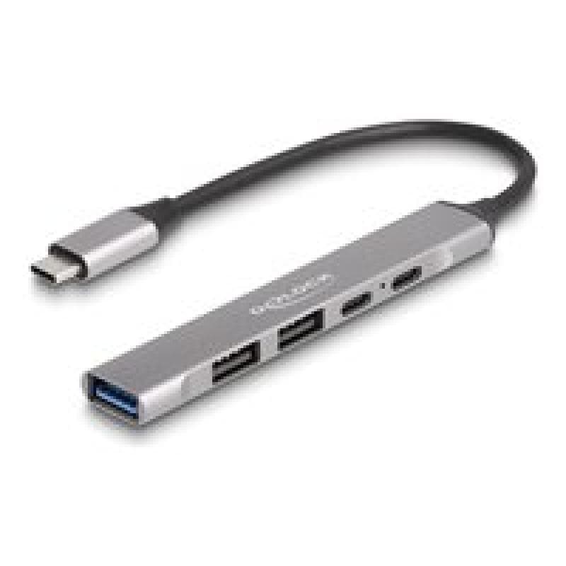 DELOCK 4 Port Slim USB Type-C Hub mit 1 x 10 Gbps Typ-A+ 2 2.0+ 1 2.