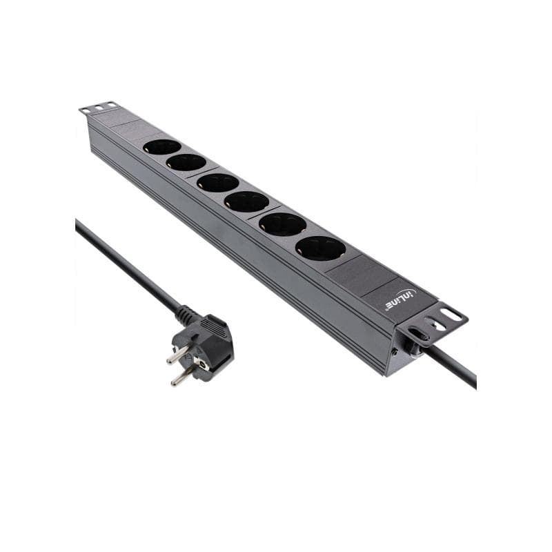 INLINE 19″ Steckdosenleiste - 6-fach Schutzkontakt - ohne Schalter - 2m -