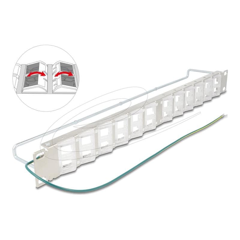 DELOCK 19″ Keystone Patchpanel mit 24 neigbaren Ports und Entlastungsschiene Stück