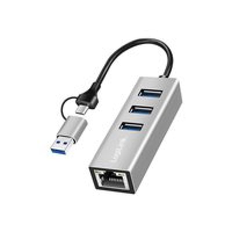 LOGILINK USB 3.2 Gen 1 HUB, 3x USB-A, 1x RJ45, silber