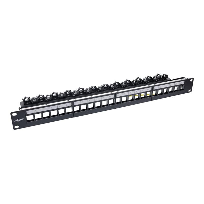 INLINE Patchfeld 24-fach, Keystone Leerblech Patchpanel, 19″, 1HE, schwarz