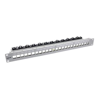 INLINE Patchfeld 24-fach, Keystone Leerblech Patchpanel, 19″, 1HE, lichtgrau