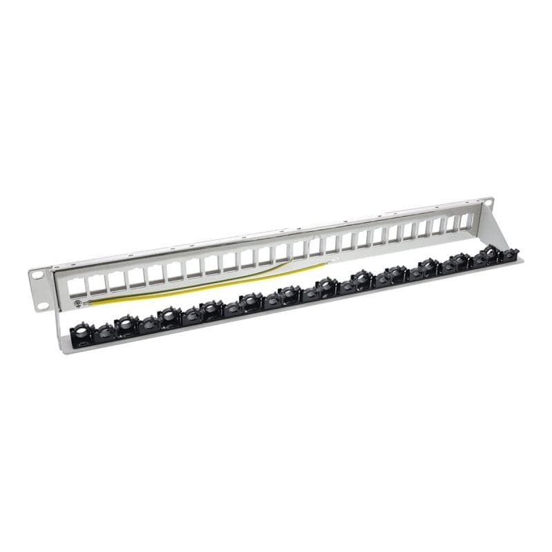 INLINE Patchfeld 24-fach, Keystone Leerblech Patchpanel, 19″, 1HE, lichtgrau
