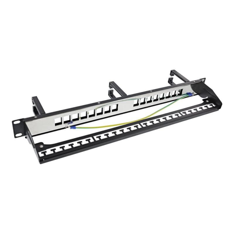 INLINE Patchfeld Cat.6A 16-fach, mit 3 Bügeln, 16 Keystones, 19″, 1HE, schwarz
