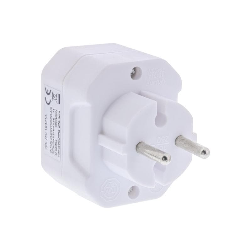 INLINE Steckdosenadapter, Schutzkontakt Stecker an 3x Eurobuchse, weiß