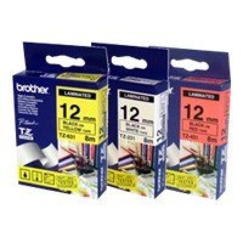 BROTHER TZ31M3 Schriftbandkassette 12mmx8m 3er Pack TZ231 weiss schwarz TZ431 rot schwarz TZ631 gel