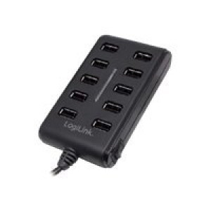 Logilink USB-Hub 10-Port mit Netzteil schwarz 