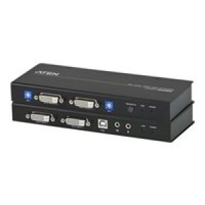  ATEN CE604 KVM-Verlängerung für USB-Eingabegeräte und zwei DVI-Bildschirme mit Tonübertragung, RS-23  