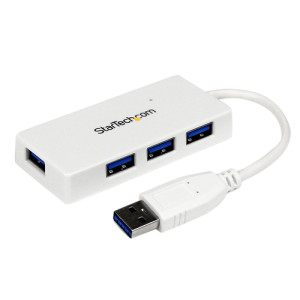 STARTECH.COM 4 Port USB 3.0 SuperSpeed Hub - Weiss - Portabler externer Mini USB Hub mit eingebautem 