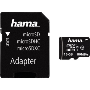  HAMA microSDHC 16GB Class 10 UHS-I 80MB/s + Adapter/Foto  