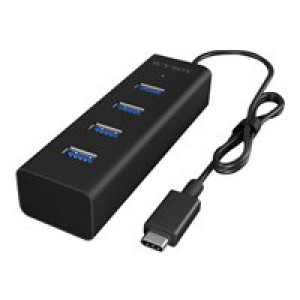 ICY BOX IB-Hub1409-C3 4 Port USB Type-C Hub unterstuetzt Datenuebertragung bis zu 5 Gbit/s und Plug 