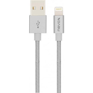 NEVOX Lightning USB Datenkabel MFi Nylon 2 m silbergrau 