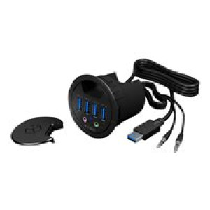 RAIDSONIC Adapter ICY-BOX Tisch-Hub 4x USB 3.0 Type-A mit Audio Ein-/Ausgang 