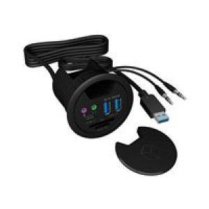 RAIDSONIC Adapter ICY-BOX Tisch-Hub mit 2 Kartenlesern, Audio Ein-/Ausgang, Ladefunktion und LED 