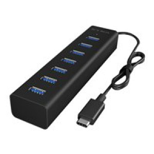 RAIDSONIC Adapter ICY-BOX Type-C zu 7-Port USB 3.0 Type-A Hub, Alu-Gehäuse 