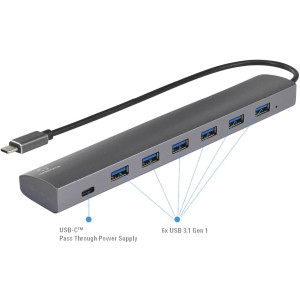CONRAD 6+1 Port USB 3.1-Hub mit Pass-Through Stromanschluss Renkforce Silber 