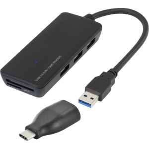 CONRAD 3 Port USB 3.0-Hub mit USB Type-C? Adapter mit eingebautem SD-Kartenleser Renkforce Schwarz 
