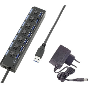 CONRAD 7 Port USB 3.0-Hub einzeln schaltbar, mit Status-LEDs, mit iPad-Ladeport Renkforce Schwarz 