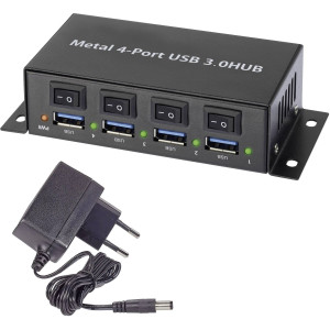 CONRAD 4 Port USB 3.0-Hub Metallgehäuse, einzeln schaltbar, zur Wandmontage Renkforce 1318454 Schwar 