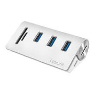 LOGILINK USB HUB 3.0, 3-Port, mit Kartenleser, ALU, silber 