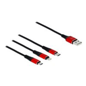 DELOCK USB Ladekabel 3in1 Typ-A 1m | A>Lightning/m USB-B/USB-C 