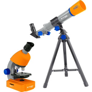 BRESSER Optik Junior Teleskop und Mikroskop-Set Linsen-Teleskop Azimutal Achromatisch, Vergrößerung 