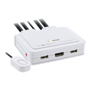  INTOS ELECTRONIC KVM Switch - 2-fach - USB-C + HDMI zu HDMI - 4K - mit Audio - integr. Kabel (62614I  
