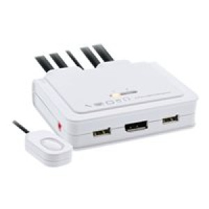  INTOS ELECTRONIC KVM Switch - 2-fach - USB-C zu DisplayPort 1.2 - 4K - mit Audio - integr. Kabel (63  