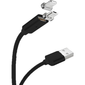 CYOO - Magnet USB Lade- und Datenkabel - 2in1 Micro USB und Lightning auf USB - 1m - Schwarz 