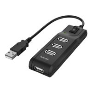 HAMA USB-Hub 4 Ports, USB 2.0, 480 Mbit/s, Ein-/Ausschalter 