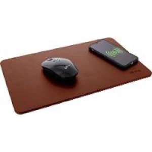 INTOS ELECTRONIC InLine Maus-Pad, Wireless Charging (Qi) Kunstleder, 370x225x7mm, braun 